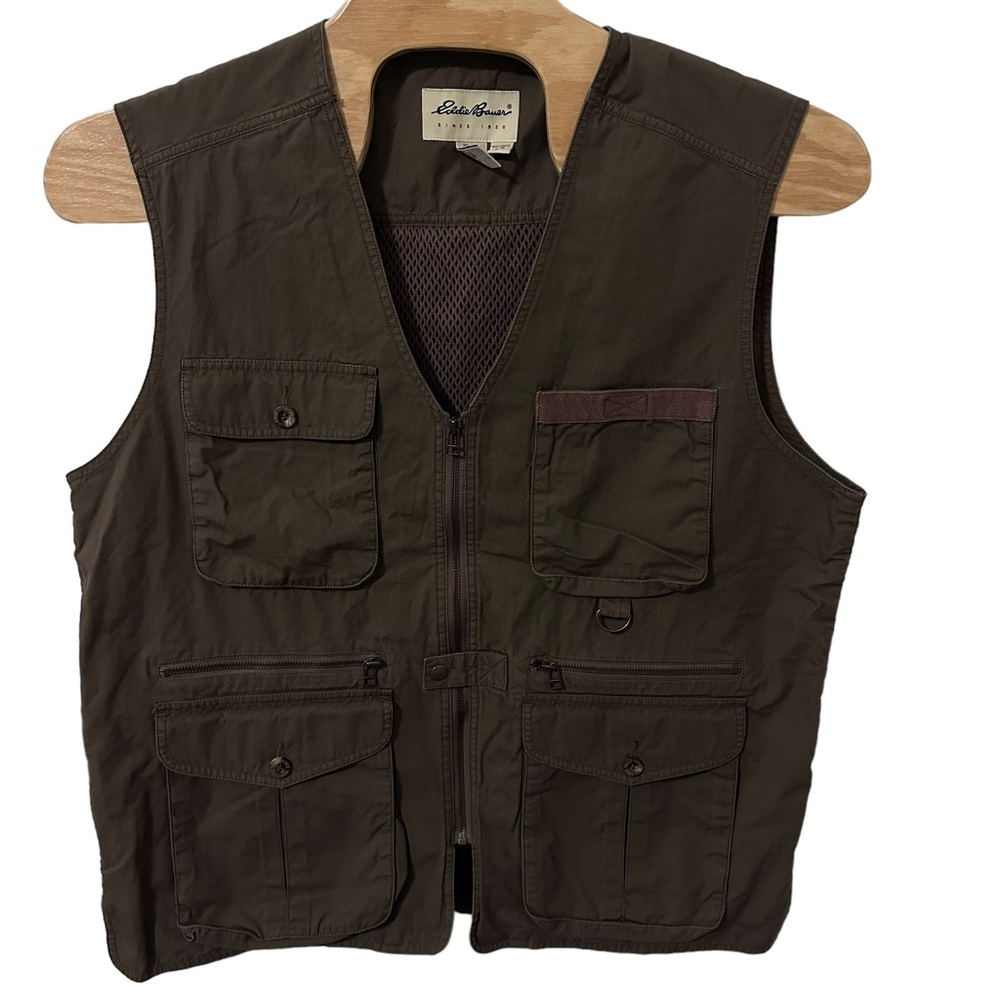 Eddie Bauer‎ Mens Size L Hunting Fishing Photography Utility Cargo Vest In Khaki